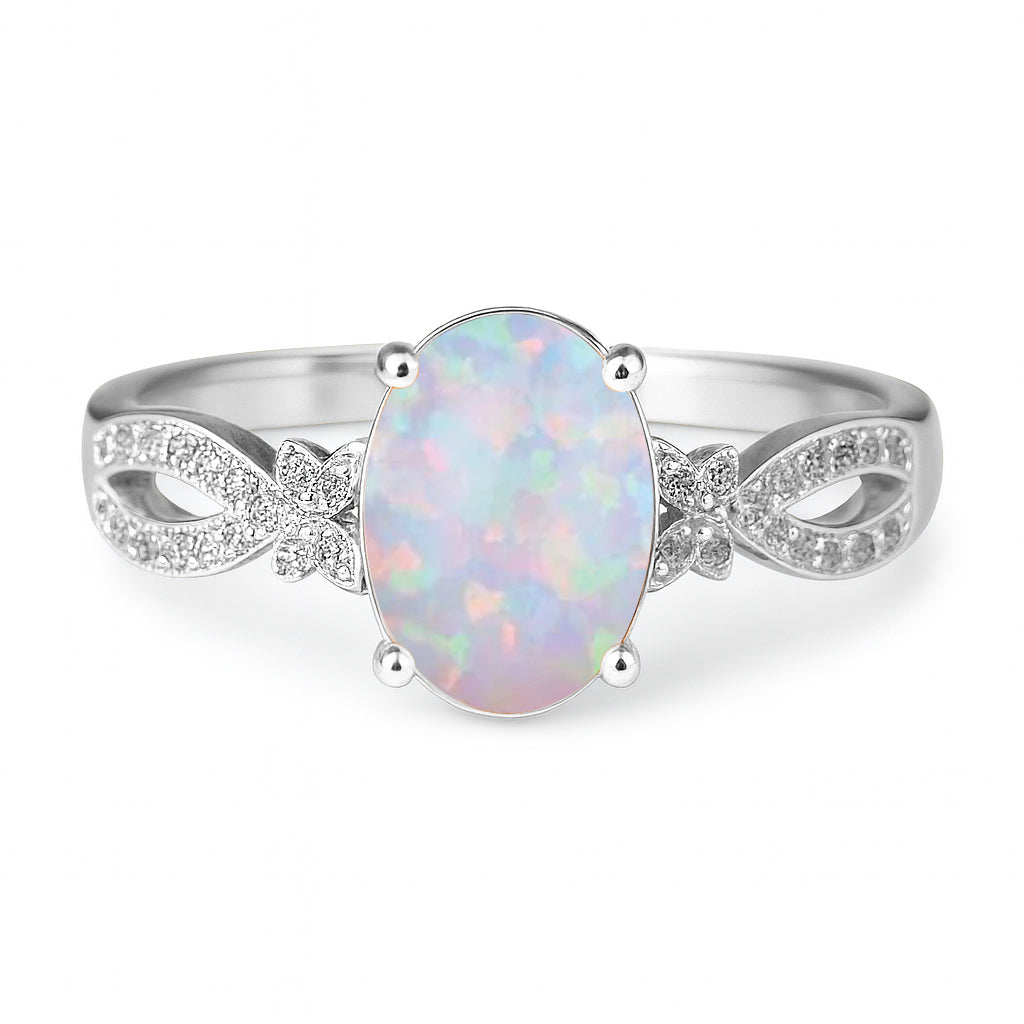 Inifnity 1.35 Ct Oval Cut Lab Created Opal Milgrain Engagement Ring