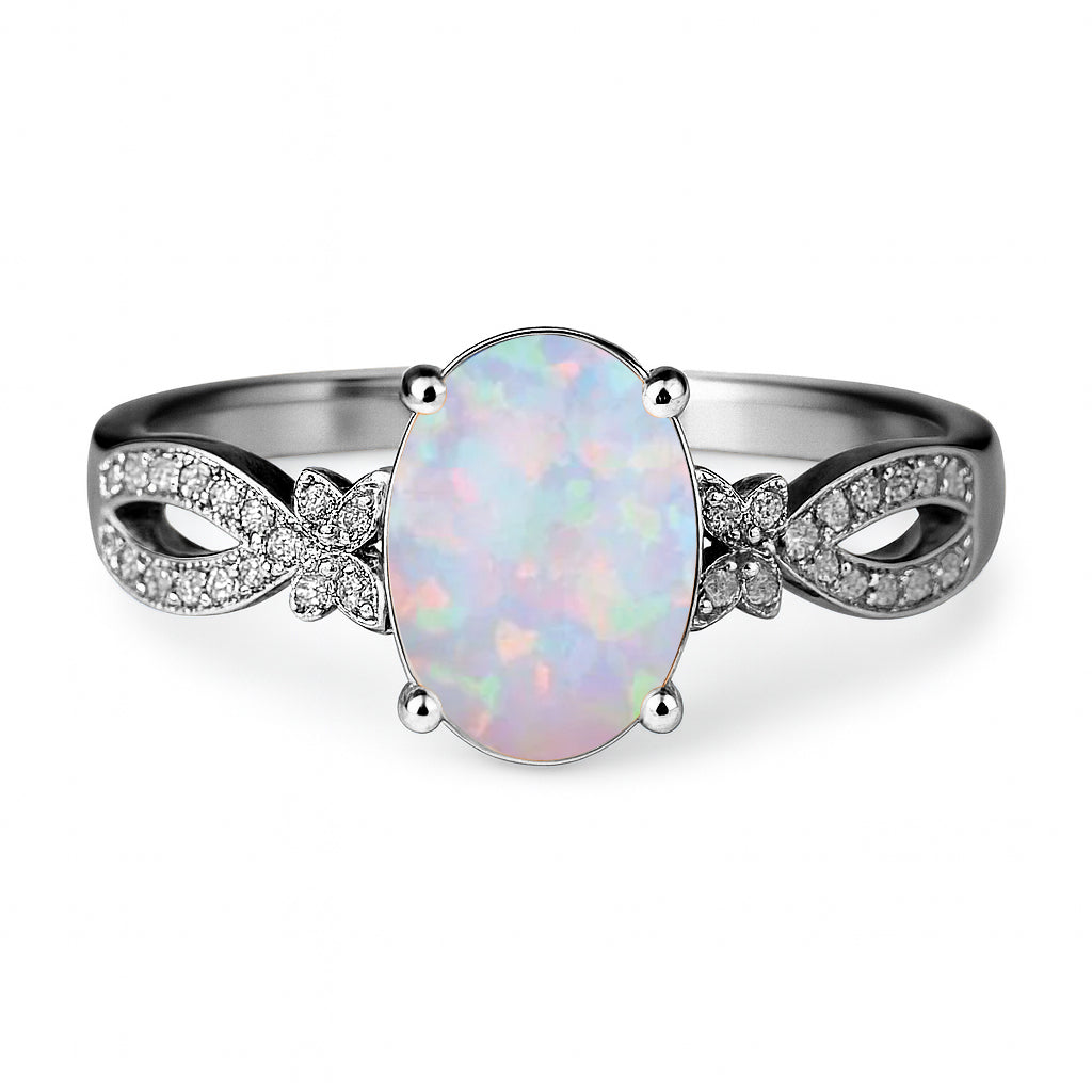 Inifnity 1.35 Ct Oval Cut Lab Created Opal Milgrain Engagement Ring