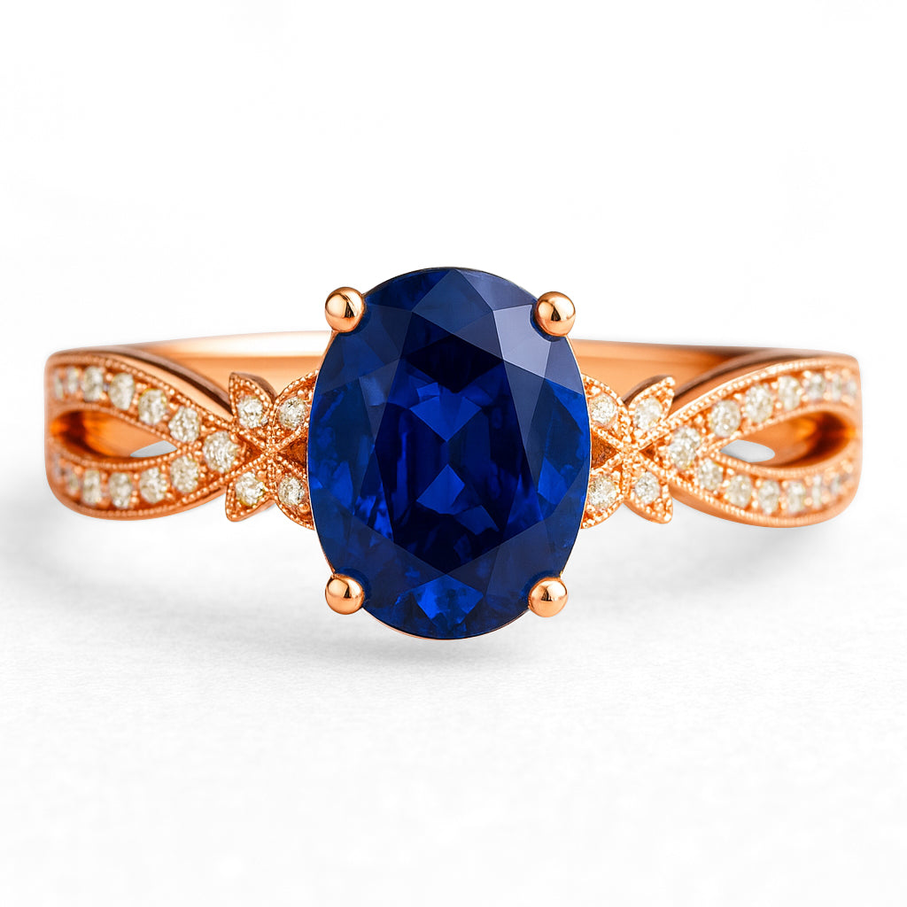 Inifnity 3.5 Ct Oval Cut Blue Sapphire Milgrain Engagement Ring