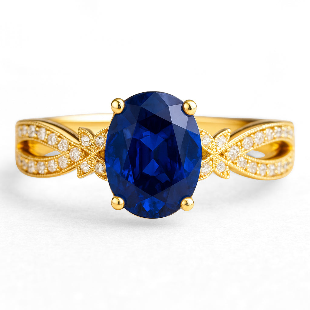 Inifnity 1.35 Ct Oval Cut Blue Sapphire Milgrain Engagement Ring
