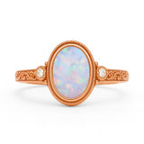 Antique 1.05 Ct Oval Cut Lab Created Opal Engagement Ring