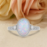 Antique 1.05 Ct Oval Cut Lab Created Opal Engagement Ring