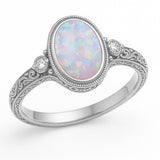 Antique 1.05 Ct Oval Cut Lab Created Opal Engagement Ring