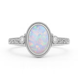 Antique 1.05 Ct Oval Cut Lab Created Opal Engagement Ring