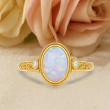 Antique 1.05 Ct Oval Cut Lab Created Opal Engagement Ring