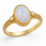 Antique 1.05 Ct Oval Cut Lab Created Opal Engagement Ring