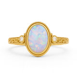Antique 1.05 Ct Oval Cut Lab Created Opal Engagement Ring