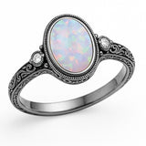 Antique 1.05 Ct Oval Cut Lab Created Opal Engagement Ring