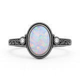 Antique 1.05 Ct Oval Cut Lab Created Opal Engagement Ring