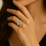 Vintage 1.15 Ct Oval Green Moss Agate Halo Engagement Ring