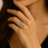 Vintage 1.15 Ct Oval Green Moss Agate Halo Engagement Ring