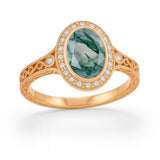 Vintage 1.15 Ct Oval Green Moss Agate Halo Engagement Ring