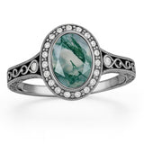 Vintage 1.15 Ct Oval Green Moss Agate Halo Engagement Ring