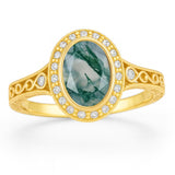 Vintage 1.15 Ct Oval Green Moss Agate Halo Engagement Ring