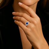 Floral 1.30 Ct Round Blue Sapphire Halo Engagement Ring