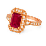 Vintage 1.35 Ct Emerald Cut Lab Ruby Engagement Ring