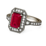 Vintage 1.35 Ct Emerald Cut Lab Ruby Engagement Ring