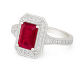 Vintage 1.35 Ct Emerald Cut Lab Ruby Engagement Ring
