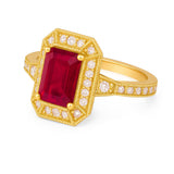 Vintage 1.35 Ct Emerald Cut Lab Ruby Engagement Ring
