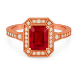 Vintage 1.35 Ct Emerald Cut Lab Ruby Engagement Ring