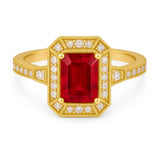 Vintage 1.35 Ct Emerald Cut Lab Ruby Engagement Ring
