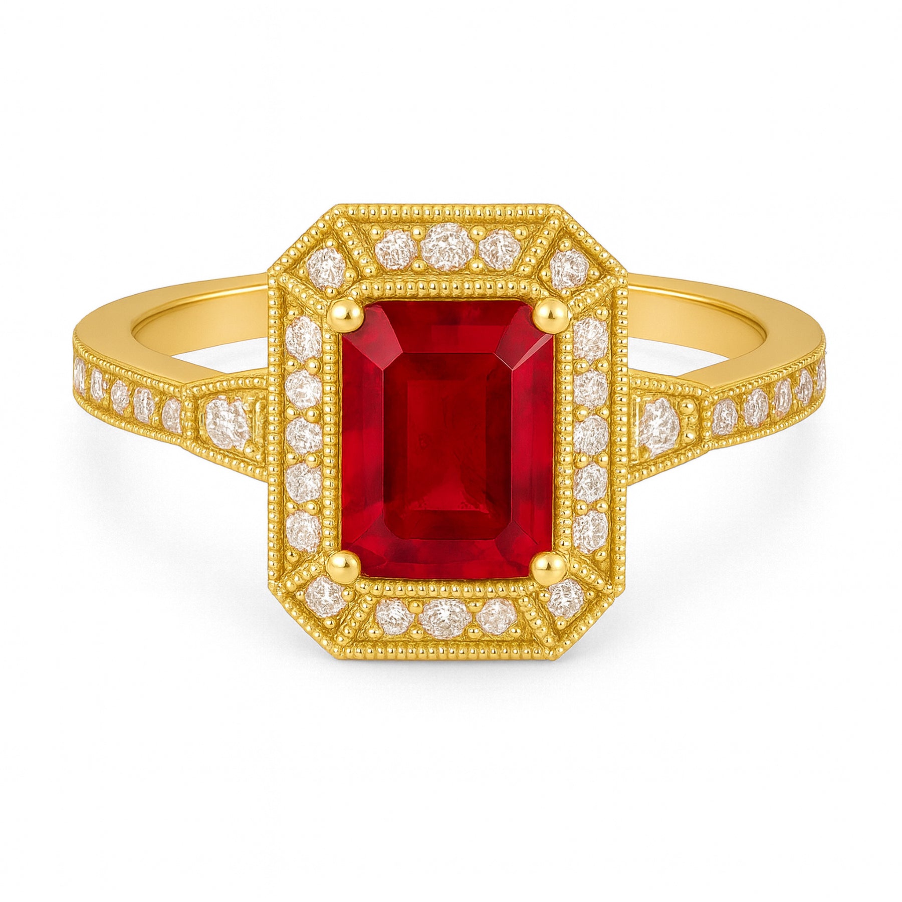 Vintage 1.35 Ct Emerald Cut Lab Ruby Engagement Ring