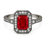 Vintage 1.35 Ct Emerald Cut Lab Ruby Engagement Ring