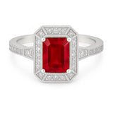 Vintage 1.35 Ct Emerald Cut Lab Ruby Engagement Ring