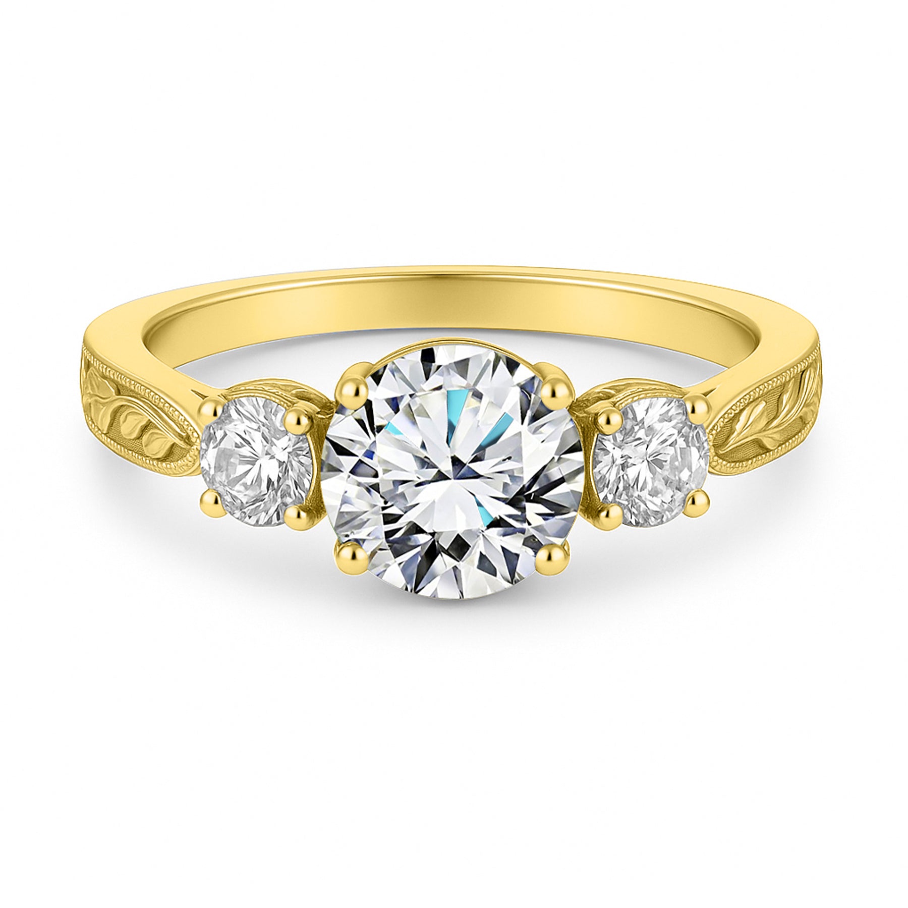 Certified 1.20 Ct Round Lab Diamond Three Stone Engagement Ring