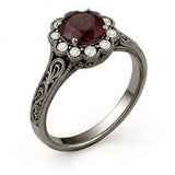 Vintage 1.15 Ct Round Lab Ruby Floral Engagement Ring