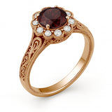 Vintage 1.15 Ct Round Lab Ruby Floral Engagement Ring