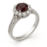 Vintage 1.15 Ct Round Lab Ruby Floral Engagement Ring