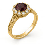 Vintage 1.15 Ct Round Lab Ruby Floral Engagement Ring