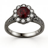 Vintage 1.15 Ct Round Lab Ruby Floral Engagement Ring