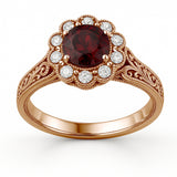 Vintage 1.15 Ct Round Lab Ruby Floral Engagement Ring