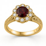 Vintage 1.15 Ct Round Lab Ruby Floral Engagement Ring