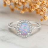 Halo 1.10 Ct Oval Cut Lab Created Opal Engagement Ring