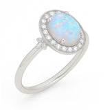 Halo 1.10 Ct Oval Cut Lab Created Opal Engagement Ring