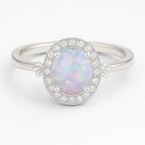 Halo 1.10 Ct Oval Cut Lab Created Opal Engagement Ring