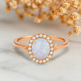 Halo 1.10 Ct Oval Cut Lab Created Opal Engagement Ring