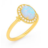 Halo 1.10 Ct Oval Cut Lab Created Opal Engagement Ring