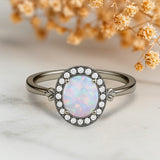Halo 1.10 Ct Oval Cut Lab Created Opal Engagement Ring