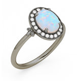 Halo 1.10 Ct Oval Cut Lab Created Opal Engagement Ring