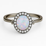 Halo 1.10 Ct Oval Cut Lab Created Opal Engagement Ring