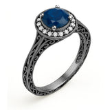 Halo 1.15 Ct Round Cut Blue Sapphire Vintage Engagement Ring