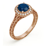 Halo 1.15 Ct Round Cut Blue Sapphire Vintage Engagement Ring