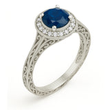 Halo 1.15 Ct Round Cut Blue Sapphire Vintage Engagement Ring