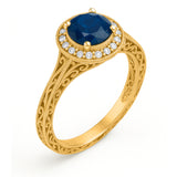 Halo 1.15 Ct Round Cut Blue Sapphire Vintage Engagement Ring
