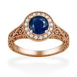 Halo 1.15 Ct Round Cut Blue Sapphire Vintage Engagement Ring