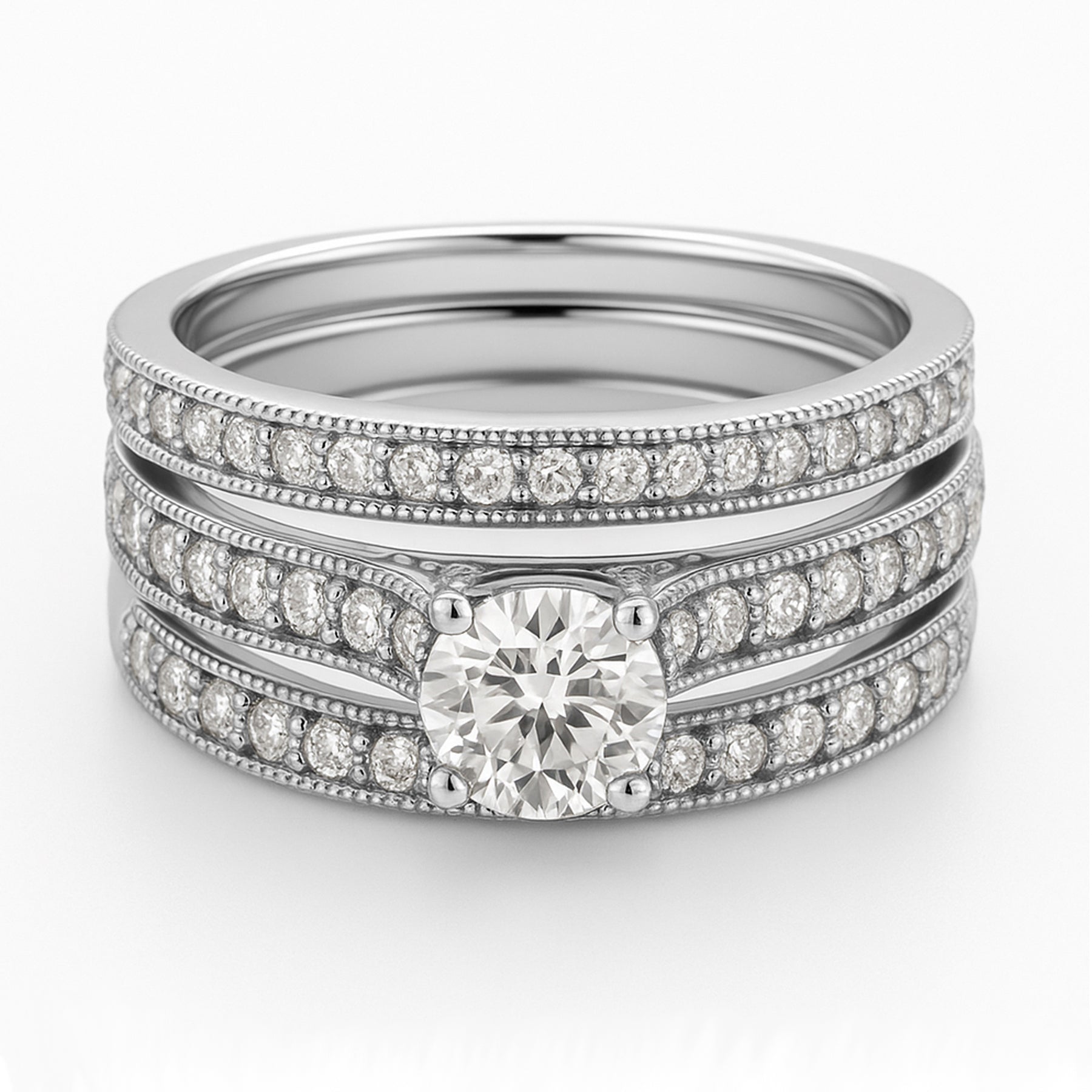 Certified 1.15 Ct Round Lab Diamond Pave Trio Set